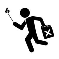Silhouette of arsonist with gasoline and fire. vector