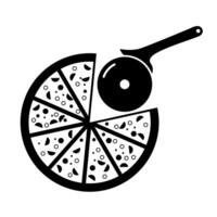 Pizza and pizza cutter silhouette icon. vector