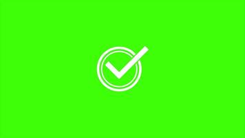 checkmark icon animation on green screen background, animated checkmark suitable for approval, confirmation, list completion, quality control, and correct mark video