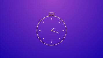 Clock icon animation with yellow gradient color and purple background suitable for animated timer, stopwatch, simple explanation motion design video