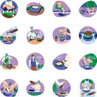 Collection of Cooking Methods Flat Style Illustrations vector