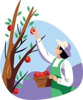 A flat style illustration of apple picking character vector
