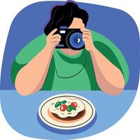 Flat style illustration of a character doing food photography vector