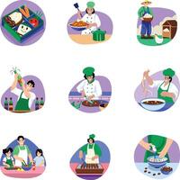 Pack of Flat Style Expert Chef Illustrations vector