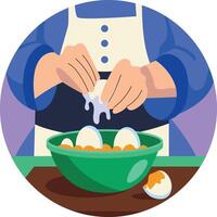 Egg cracking in a bowl, flat style illustration vector