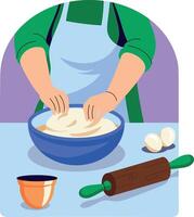 A character making a baking batter, flat style illustration vector