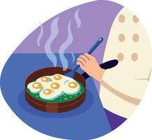 A flat style illustration of frying eggs in a pan vector