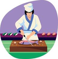 Fish cutting character illustration in flat style vector