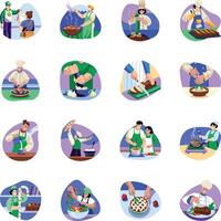 Set of Cooking Characters Flat Style Illustrations vector