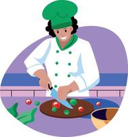 A chef showing his knife skills, flat style illustration vector