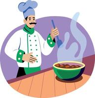 A flat style illustration of soup server character vector