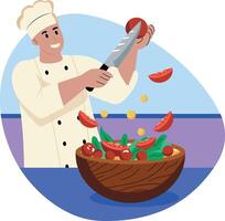 A flat style illustration of salad cutting character vector
