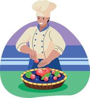 A flat style illustration of a chef making tart vector