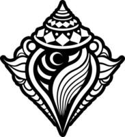 A black and white design with a stylized shell vector