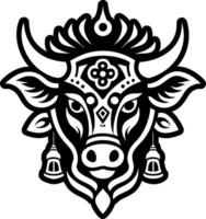 The head of a bull is shown in a black and white design vector