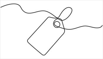 Red blank prize tag continuous one line drawing. Sale label, one line art, continuous contour drawing, hand-drawn discount tag, vector