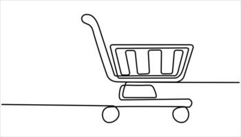 Shopping cart continuous one line drawing. Single line drawing illustration of online shopping symbol.One line drawing illustration of international shopping day. vector