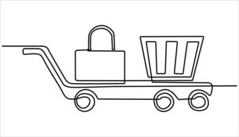 Shopping cart continuous one line drawing. Online shopping in store. Single line drawing illustration of online shopping symbol. vector