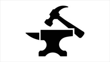 Blacksmith Icon. Anvil and Hammer Silhouette for Forging and Metalwork vector