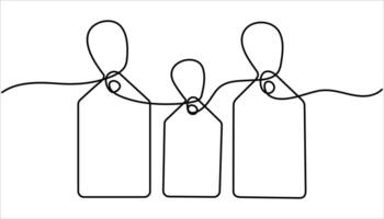 Red blank prize tag continuous one line drawing. vector