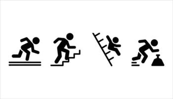 Running and Climbing Stick Figures with Ladder and Weights Clipart vector