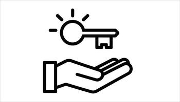 Unlocking Ideas Icon - Hand and Key with Lightbulb Design vector