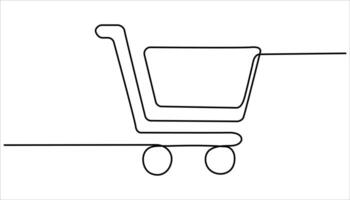 Shopping cart continuous one line drawing. Online shopping in store. Single continuous line art shopping cart trolley.Trolley shopping cart business concept. vector