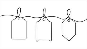 Red blank prize tag continuous one line drawing. Sale label, one line art, continuous contour drawing, vector