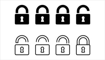 Lock and Unlock Icon Set in Black and Outline vector