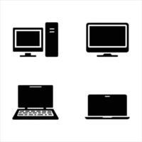 Computer and Laptop Icon Set. Desktop, Monitor, and PC. vector