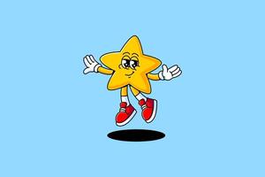 star, shiner, medal, asterisk retro cartoon character mascot illustration with flying pose and showing a funny face for game, party, toys mascots and merchandise vector