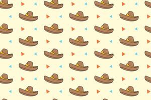 cowboy hat with triangles colorful pattern on cream background. doodle sheriff hat object seamless pattern background. western cap hat seamless pattern for rodeo, wild west decor and merchandise vector