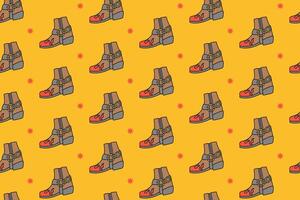 cowboy boot with fire and dot colorful pattern on yellow background. doodle sheriff shoe object seamless pattern background. western boots seamless pattern for rodeo, wild west decor and merchandise vector