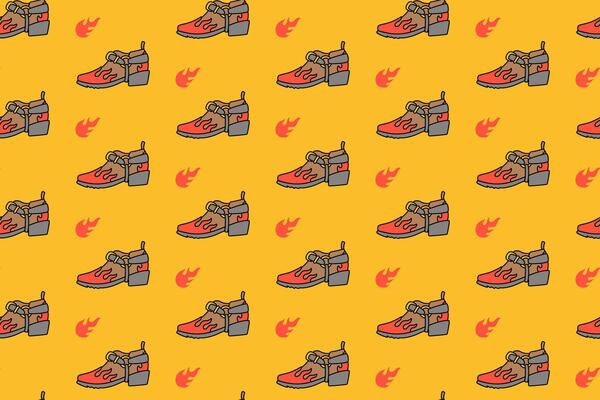 western boot with flame, fire, burn colorful pattern on yellow background. doodle sheriff shoes seamless pattern background. cowboy boots seamless pattern for rodeo, wild west decor and merchandise