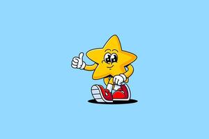 star, shiner, medal, asterisk retro cartoon character mascot illustration with walking pose and showing thumb up for game, party, toys mascots and merchandise vector