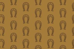 cowboy horseshoe doodle seamless pattern on brown background. western sheriff horseshoe engraving pattern background. retro wild west horseshoe background for rodeo, ranch decor, merchandise vector