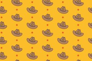 cowboy hat colorful pattern on yellow background. doodle sheriff hat object symbol seamless pattern background. western cap hat seamless pattern for rodeo, wild west decor and merchandise vector