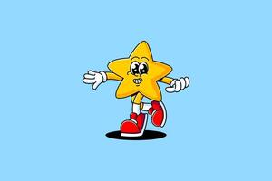star, shiner, medal, asterisk retro cartoon character mascot illustration with dancing pose and showing cheerful face for game, party, toys mascots and merchandise vector