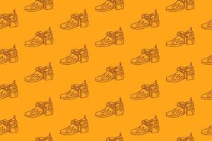 wild west shoes with flame doodle seamless pattern on yellow background. western sheriff boot engraving pattern background. retro wild cowboy boot background for rodeo, ranch decor, merchandise vector