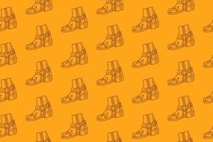 western sheriff boot with fire sign doodle seamless pattern on yellow background. cowboy shoes engraving pattern background. retro wild west boot background for rodeo, ranch decor, merchandise vector