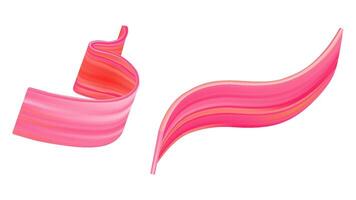 Ribbon brush stroke with 3D color paint. Abstract pink swirl wave in fluid gradient motion. Red bright line splash with smear texture. Isolated modern design element for creative wavy background vector
