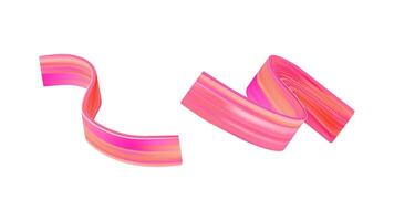 3D brush ribbon with color paint stroke. Abstract bright red wave swirl in motion. Pink fluid gradient splash with smudge texture. Dynamic acrylic brushstroke isolated element for modern design vector