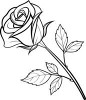 A rose coloring page with a single rose vector