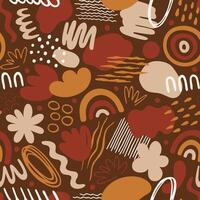 Seamless pattern with organic shapes spots, lines, dots, waves, flowers, rainbow. Abstract doodles in simple trendy style. Design for fabric, package, cover, wall art, prints vector