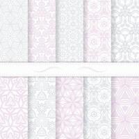 Set of ten seamless modern patterns. Gray and violet soft colors. Swatches of seamless patterns included in the file. vector