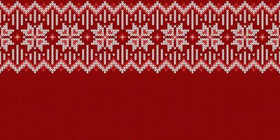 Ugly Christmas Sweater Party. Knitwear texture. Template with empty place for text. Seamless pattern with snowflakes for holiday design. Winter knitted wool wide background, red vector