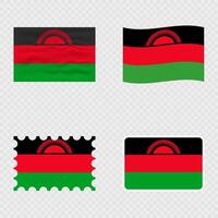 Malawi national flag in four different styles. vector