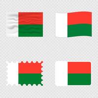 Madagascar national flag in four different styles. vector