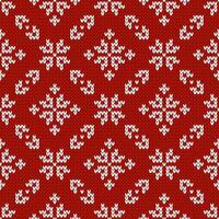 Scandinavian knitted seamless pattern. Norwegian native style sweater with snowflakes. Wool texture. Winter holiday background, red and white vector