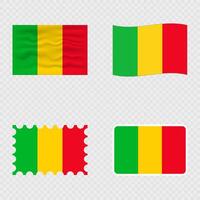 Mali national flag in four different styles. vector